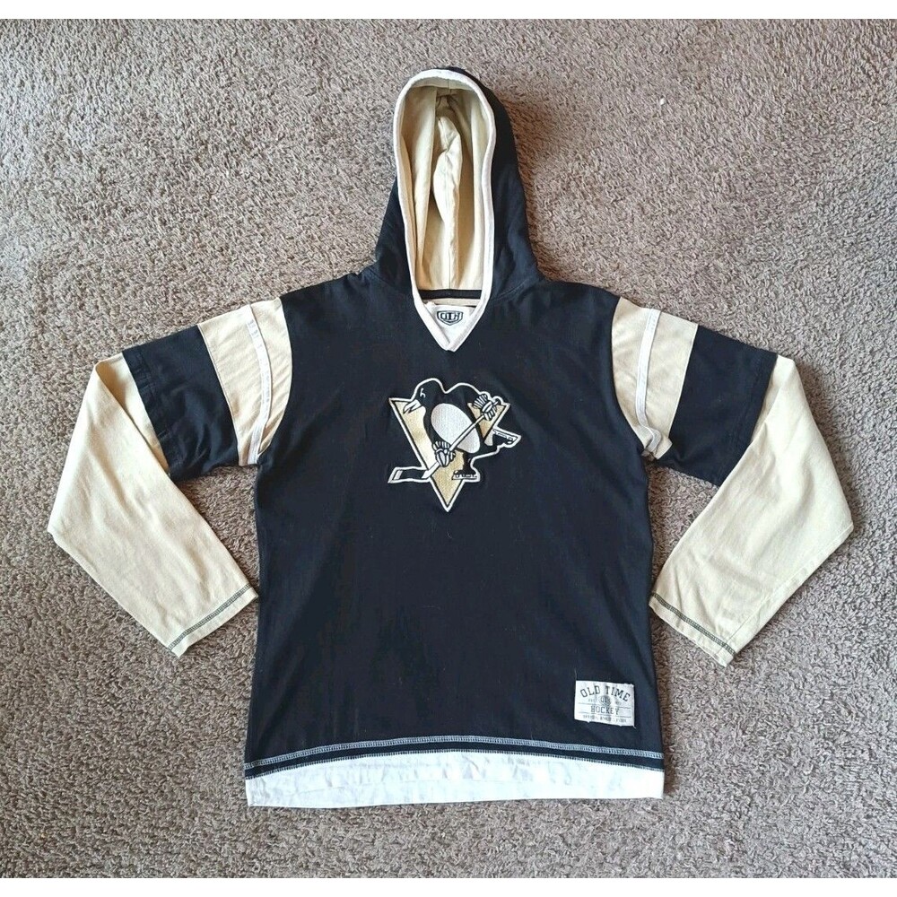 Vintage Pittsburgh Penguins Hoodie Kids Size Large Embroidered Black Sweatshirt - Picture 1 of 8
